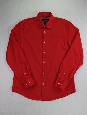 Nicole Miller NY Men L 16 16.5 Dress Shirt Stretch Red Pearl Button Long Sleeve